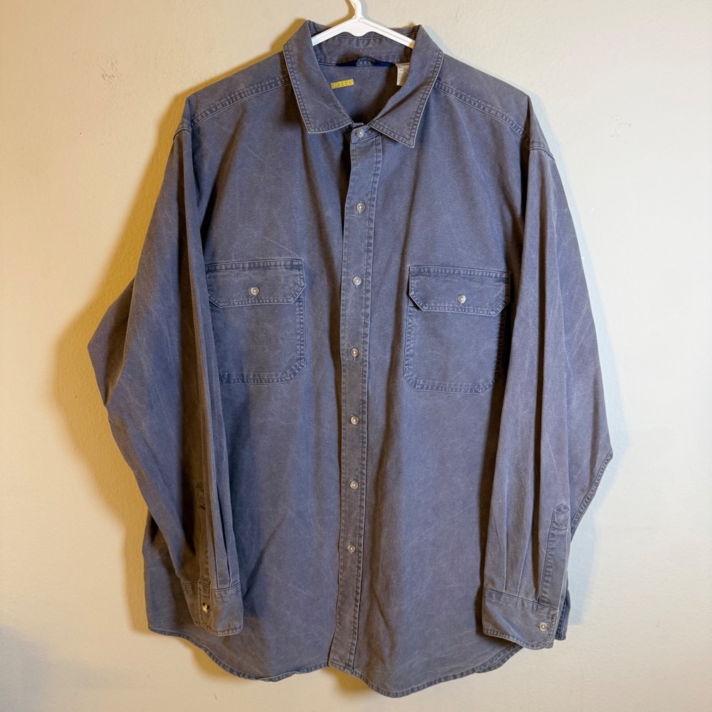 Vintage Woolrich Mens Alta Blue Cotton Button Down Shirt Workwear 6935 XL